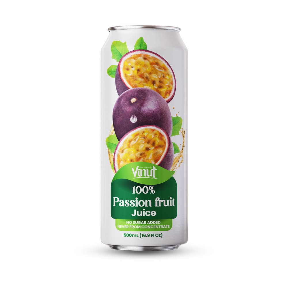 VINUT 100 % passionhedelmätäysmehu, ei lisättyä sokeria, ei tiivisteestä, kapea tölkki, 16.9 fl oz 500 mL