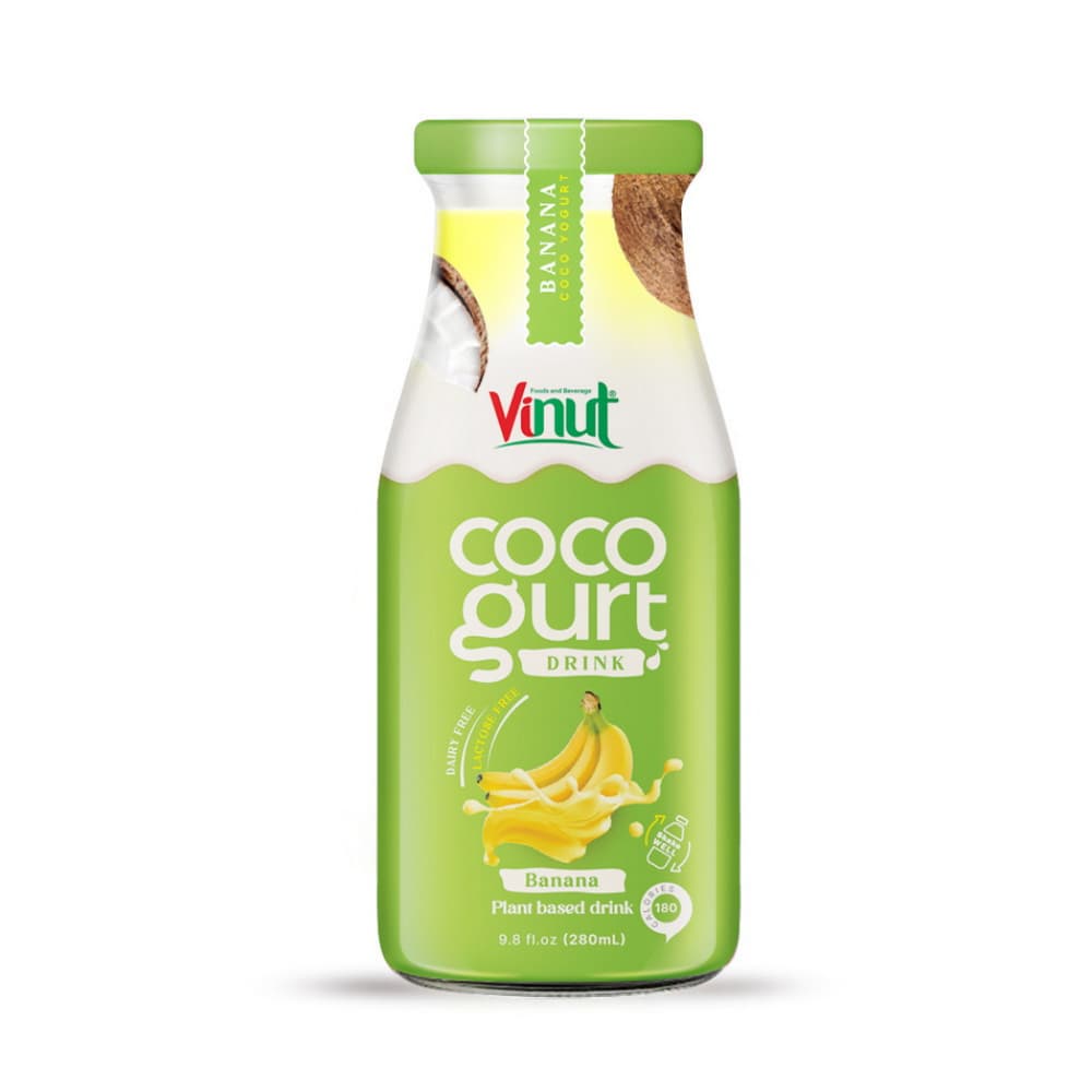 VINUT Kookosjogurttijuoma Banaani, lasipullo, 9.8 fl oz 280 mL
