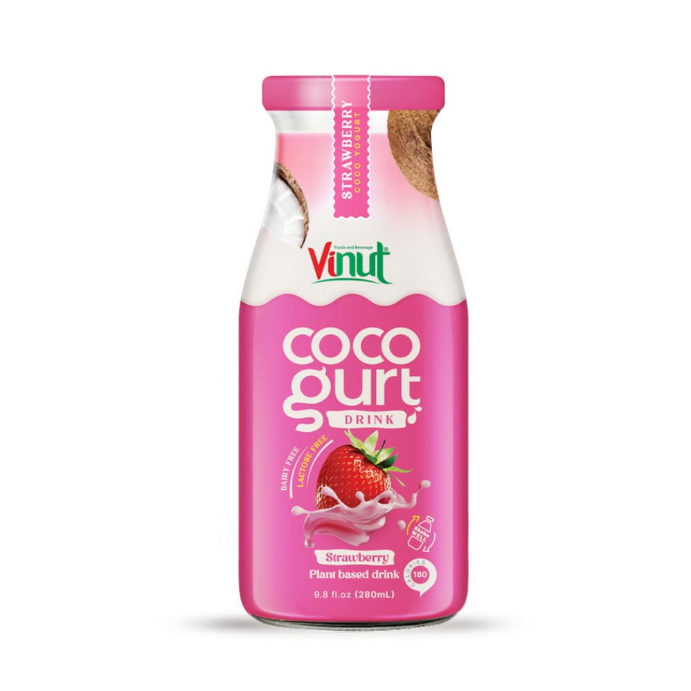 VINUT Cocogurt-juoma Mansikka, kasvipohjainen, lasipullo, 9.8 fl oz 280 mL