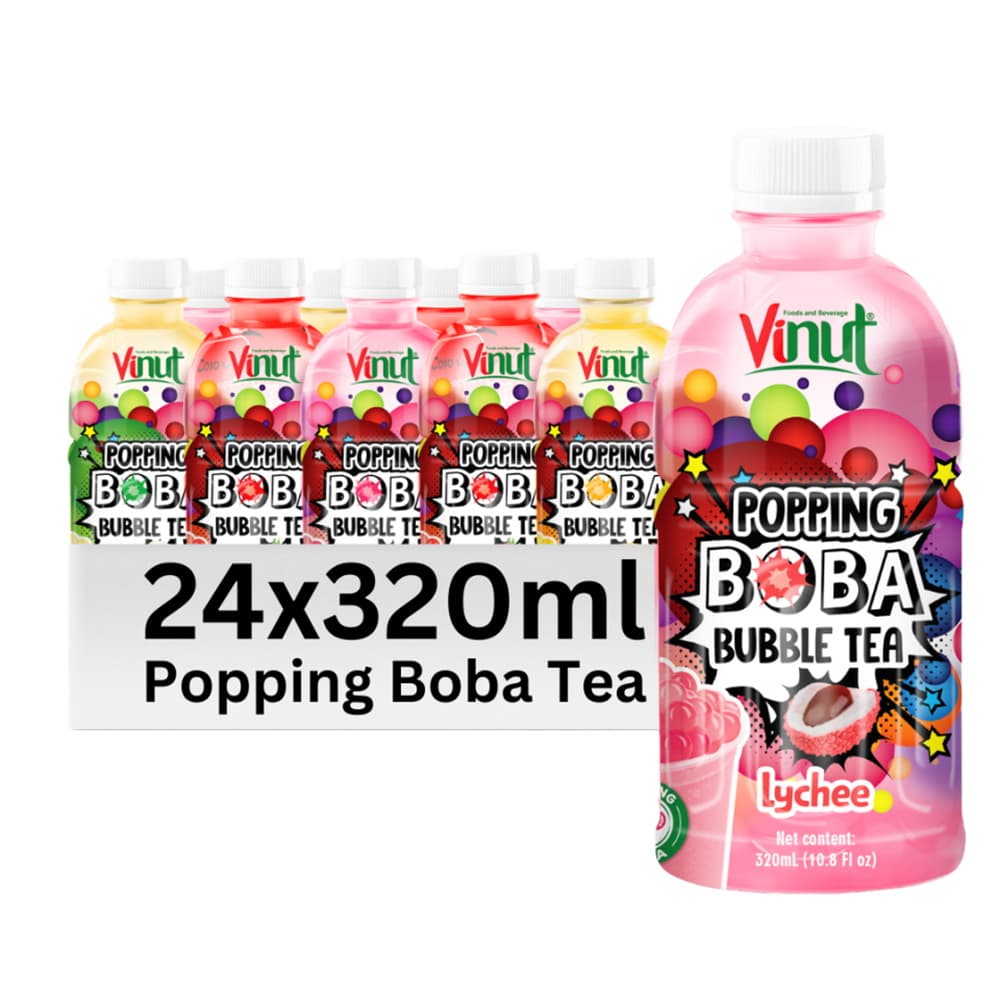 VINUT Litsi Popping Boba -kuplatee, 10.8 fl oz (320 mL) PET-pullo